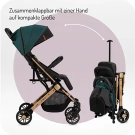 MOMI ESTELLE Buggy Grün - leicht, kompakt, mit verstellbarem Verdeck - Grün, Schwarz, Gold