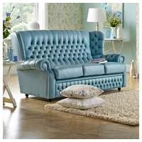 JVmoebel Chesterfield-Sofa, Klassische Leder Sofa Couch Polster 3 Sitzer Leder Sofas Couchen blau