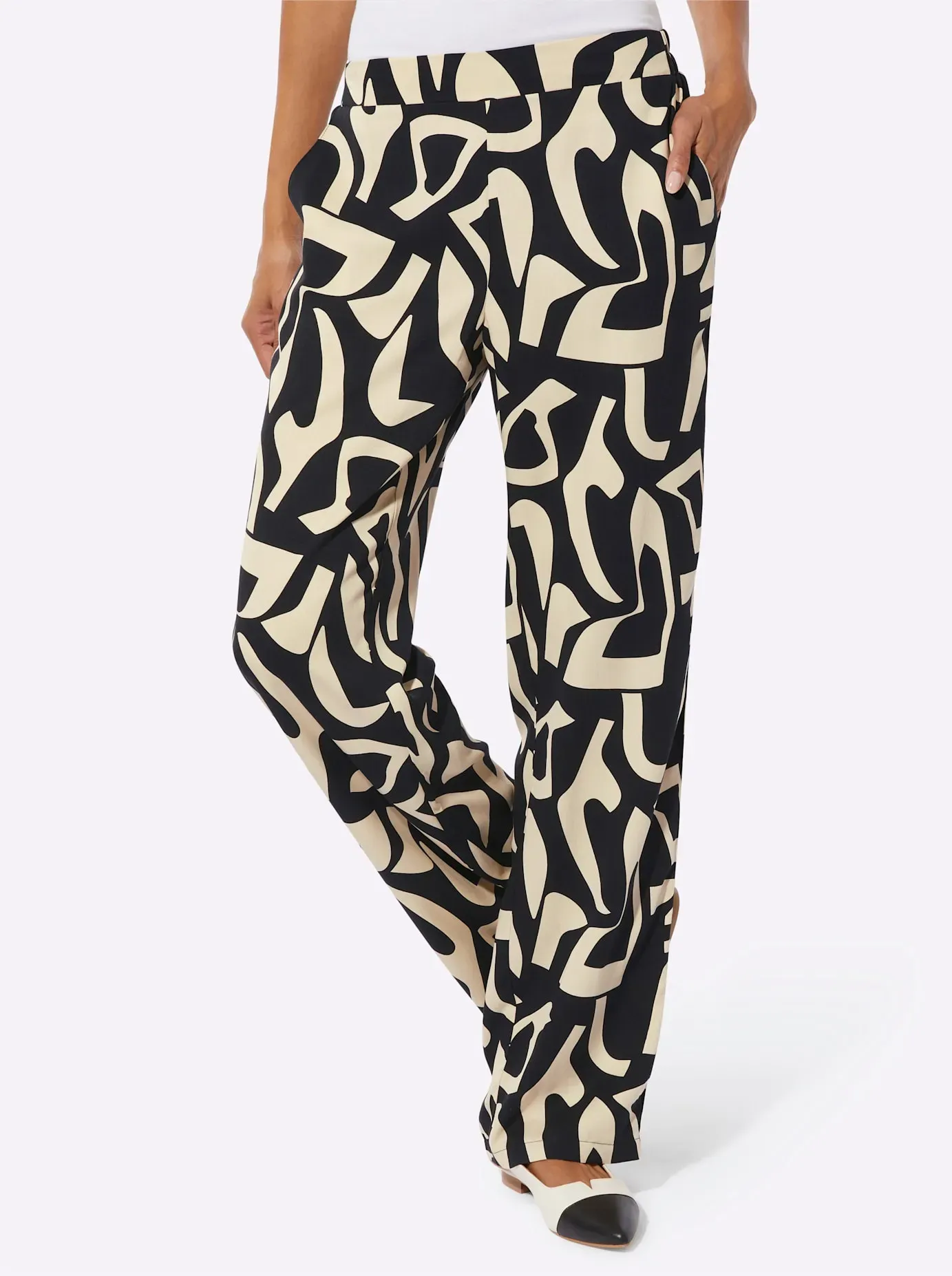 Webhose CREATION L, Damen, Gr. 42, Normalgrößen, sand, schwarz, bedruckt, 100% Viskose, gemustert, Hosen