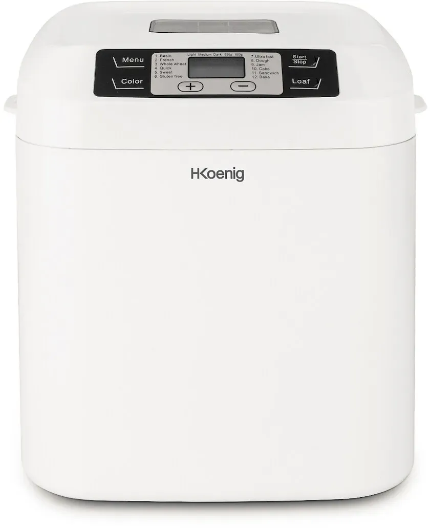 H.Koenig BAKE320 Brotbackautomat, 12 Programme, 2 Brotgrößen, glutenfreies Programm, Startzeitvorwahl und Warmhaltefunktion, LCD-Display, 550 Watt