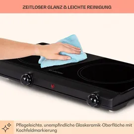 Klarstein Cookbuddy Doppel-Kochfeld 2400W 5 Leistungsstufen Glaskeramik Schwarz