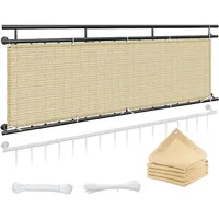 Sichtschutz Balkon 70 x 1000 cm Windschutz Staubschutz Sichtschutz Balkongeländer mit Ösen und Kordel für Balkon Terrasse Garten, Creme Farben
