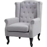 Mendler Sessel Chesterfield, Relaxsessel Clubsessel Ohrensessel, wasserabweisend Stoff/Textil - grau ohne Ottomane