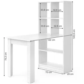 Vicco Schreibtisch Weiß, Computertisch mit Ablage Regal Raumteiler Bürotisch