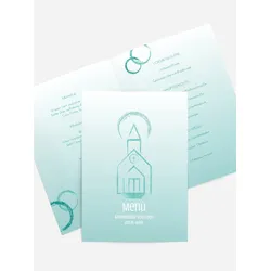 Kommunion Menükarten selbst gestalten mit Spruch und Fotos im Onlinedesigner bei Meine-Kartenmanufaktur.de