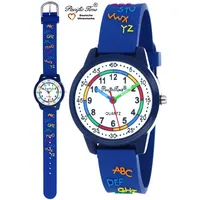 Armbanduhr Kinder Jungen Mädchen Lernuhr Kinderuhr ABC Schule blau analog Quarz
