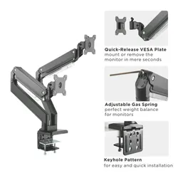 ROLINE LCD-Doppelarm, Tischmontage, Gasfeder, je 5 Gelenke, bis 2x 15 kg