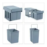 Relaxdays Einbaumülleimer Küche, Auszug, Müllsystem Unterschrank, 15 & 8 l, Kunststoff, HxBxT: 35,1 x 34,3 x 48 cm, grau