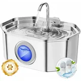 Apauk Katzenbrunnen, Trinkbrunnen für Katze, Trinkbrunnen Edelstahl, Ultraleiser Trinkbrunnen für Katze und kleine Hunde,mit LED-Fenster, S -3.2L Große Kapazität (A-2 Filter & 2 Schwämme)