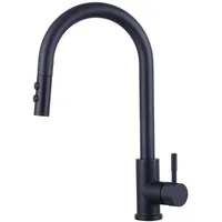 woen-flow Wasserhahn Küche Schwarz, Hochdruck Küchenarmatur Ausziehbar 360° Schwenkbar, Einhebel Spültischarmatur mit Brause 2 Modi, Hoher Bogen Mischbatterie Küche, Armatur Küche Ausziehbar Edelstahl