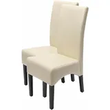 2er-Set Stuhl Latina, Esszimmerstuhl Lehnstuhl, Leder ~ creme, dunkle Beine