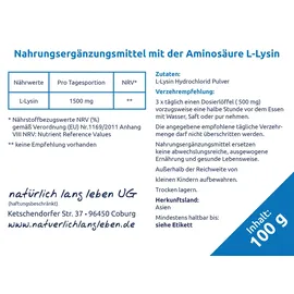 natürlich lang leben L-Lysin Pulver 100 g