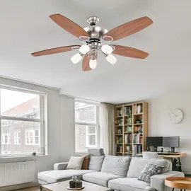 GLOBO Decken Ventilator Zugschalter Beleuchtung im Set inklusive 15 Watt LED Leuchtmittel