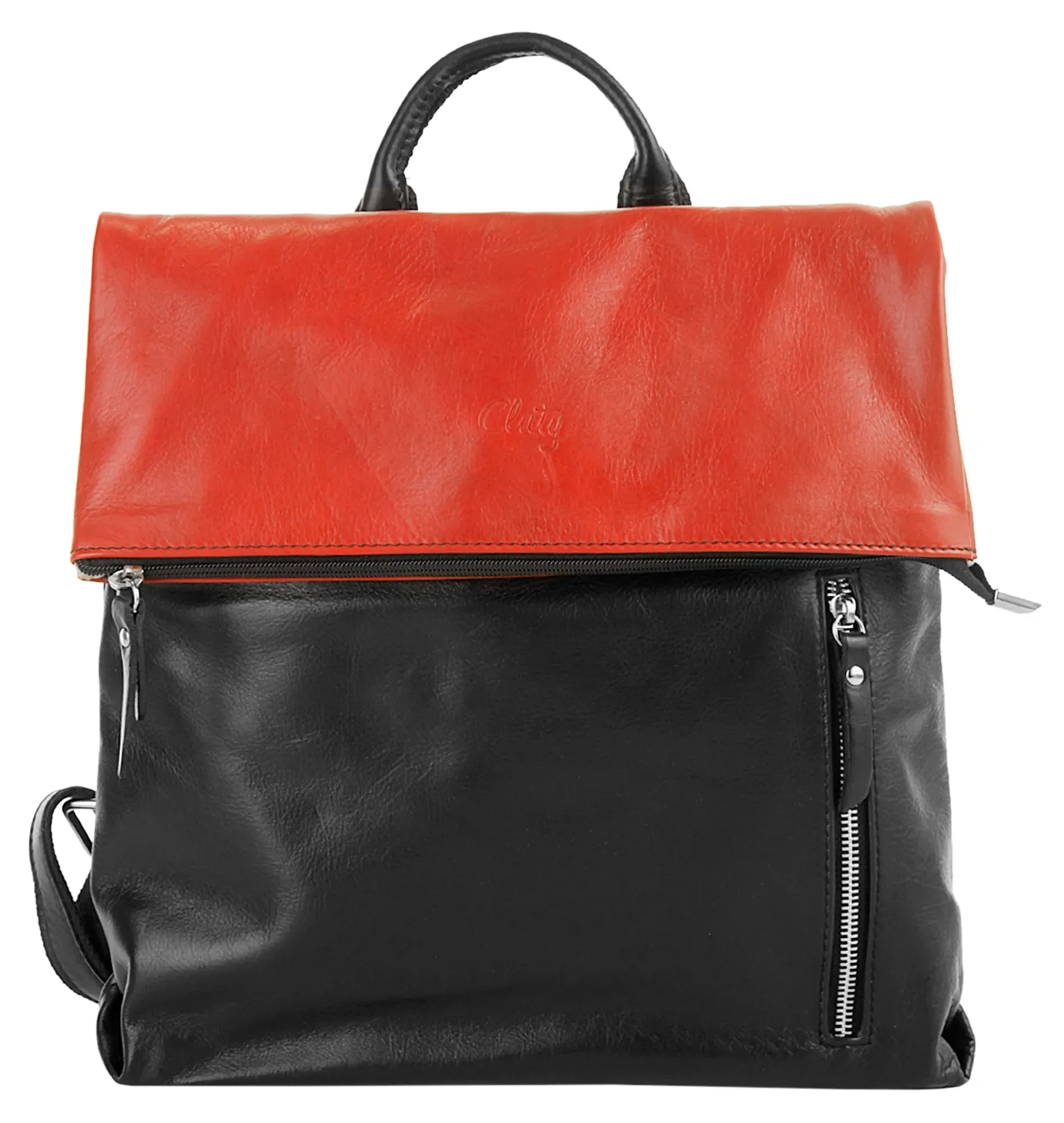 Cityrucksack CLUTY, Damen, Gr. B/H/T: 36cm x 33cm x 9cm, onesize, rot, Leder, Rindsleder, beschichtet, leicht glänzend, Rucksäcke Cityrucksack, echt Leder, Made in Italy