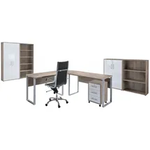 BMG Möbel Büro Office Edition Set 1, Sonoma/ Eiche/Weiß