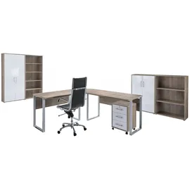 BMG Möbel Büro Office Edition Set 1, Sonoma/ Eiche/Weiß