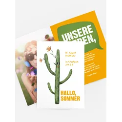 Einladung zum Sommerfest selbst gestalten mit Spruch und Fotos im Onlinedesigner bei Meine-Kartenmanufaktur.de
