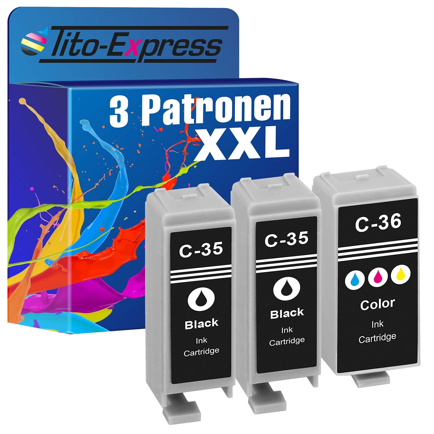 Tito-Express PlatinumSerie 3X Patronen-Set XXL passend zu Canon PGI-35 CLI-36 | Für Canon Pixma IP 100V 110 + Battery 100 Portable 110 Series TR 150
