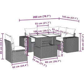 vidaXL Gartensofa-Set 6-tlg. grau Polyrattan