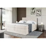 altdecor Boxspringbett mit Matratze, Topper Polsterbett mit Bettkasten LEPARO KING | Beige Casablanca | 140x200