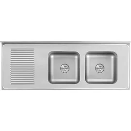 Royal Catering Spülenschrank - 2 Becken - - Edelstahl - 400 x 60 cm