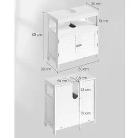VASAGLE Waschtischunterschrank ohne Waschbecken BBC02WT weiß 60,0 x 30,0 x 60,0 cm