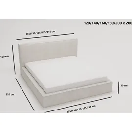 GRAINGOLD Polsterbett mit Bettkasten, 140x200, Hellgrau Samt, Monaco