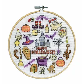 Design Works Crafts Kreuzstich Stickpackung mit Stickrahmen Frohes Halloween I, Zählmuster