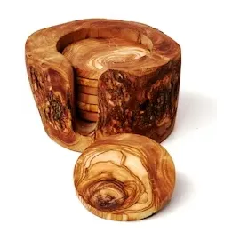 Das Olivenholzbrett HAOCOO Getränkeuntersetzer rund mit Halter