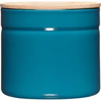 RIESS Vorratsdose mit Eschenholzdeckel Ø13cm 1,26l Blue Emaille