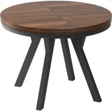 Designer Runder Ausziehbarer Esstisch - Loft-Stil, Industriell, Platzsparend - Schwarze Beine - 90 bis 170 cm - für 4-8 Personen - Hergestellt in ... - Braun