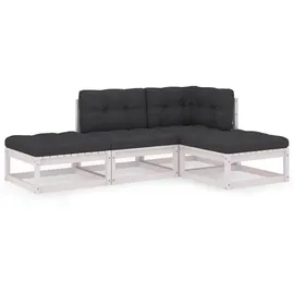 vidaXL Garten-Lounge-Set 4-tlg. Kiefer Massivholz weiß
