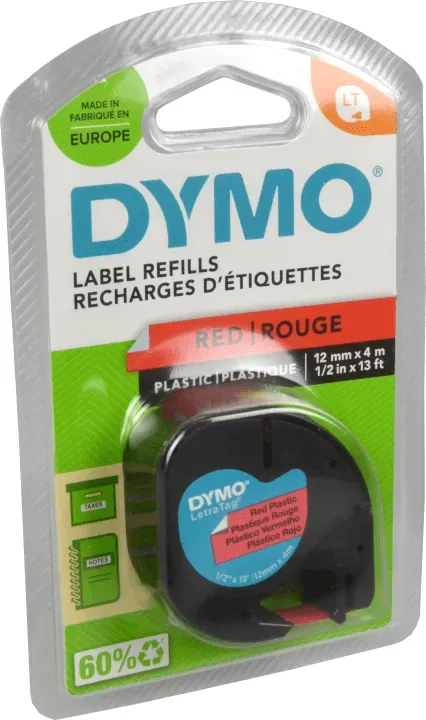 Dymo Label Band Letratag 91203 (S0721630) schwarz auf rot 12mm x 4m Plastik