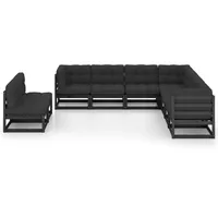 vidaXL 9-tlg. Garten-Lounge-Set mit Kissen Schwarz Massivholz Kiefer