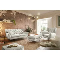 KAWOLA Sitzgruppe CHARME 2,5-Sitzer Sessel Hockerbank Cord cremeweiß