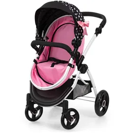 Bayer Design 17560AA Puppenwagen City Max mit Tasche, höhenverstellbar, schwenkbare Vorderräder, wandelbar als Jogger, integrierter Korb - Schwarz/Rosa
