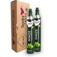 SodaTASTE CO2-Zylinder kaufen 2er-Pack (Reservezylinder) für Wassersprudler, mit natürlichem Minzaroma, ohne Sirup, für bis zu 120l gesprudeltes Wasser mit Geschmack, zuckerfrei