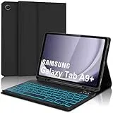 AVNICUD Tastatur Hülle für Samsung Galaxy Tab A9 Plus - 7 Backlights QWERTZ Deutsch Bluetooth Tastatur Magnetisch Schutzhülle mit Stifthalter für Tab A9+ 11'' 2023 (SM-X210/X216/X218), Schwarz