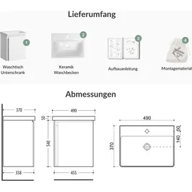 Planetmöbel Unterschrank mit Waschbecken 50 cm Weiß