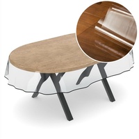 ANRO Tischdecke Tischdecke Klara Einfarbig Transparent Robust Wasserabweisend Breite, Glatt weiß Oval - 140 cm x 260 cm x 0,5 mm