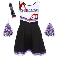 REDSTAR Cheerleader Kostüm Damen mit Pompons & Kunstblut – Gruseliger High School Zombie – Halloween Party oder Karneval