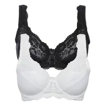 bonprix Minimizer-BH BONPRIX "Minimizer-BH mit gepolsterten Trägern (2er Pack)", Damen, Gr. 105, Cup C, schwarz-weiß (schwarz, ecru), Obermaterial: 80% Polyamid, 20% Elasthan. Futter: 100% Baumwolle.