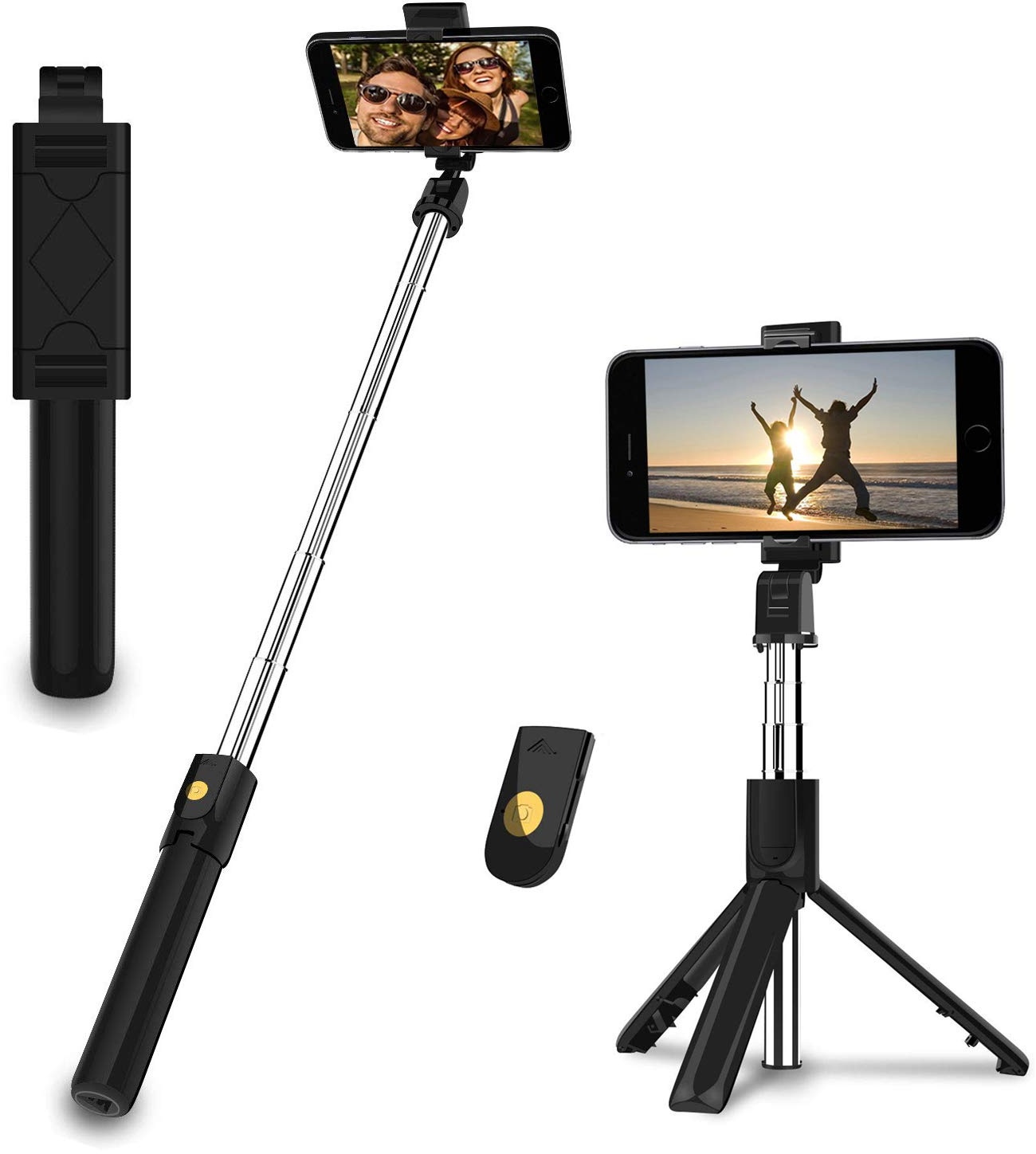 EasyULT Bluetooth Selfie Stick Stativ mit Fernbedienung, Rotation Selfie Stange mit Bluetooth-Fernauslöse, Erweiterbarer Wireless Selfie-Stange für Die Meisten Smartphones(Schwarz)
