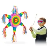 Relaxdays 4-tlg. Pinata Set Stern Gelb,Orange,Pink