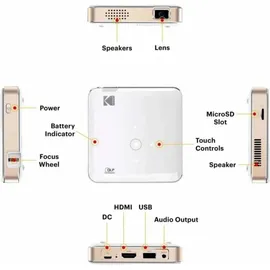 Kodak Luma 150 Tragbarer Projektor - Wiederaufladbarer 1080p HD LED DLP-Projektor - Eingebauter Lautsprecher, HDMI, USB und Micro SD - Kompatibel mit iOS- und Android-Geräten