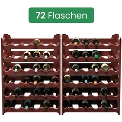 ARTECSIS Weinregal stapelbar Kunststoff für 72 Flaschen, stabiles Flaschenregal für Gastronomie und Lagerraum, erweiterbare Weinlagerung, Braun
