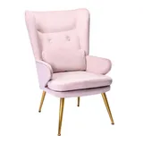 CLEESINk Ohrensessel Relaxsessel mit Hocker Patchwork Sessel Wohnzimmer Ohrensessel Holz rosa