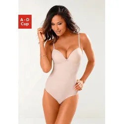 Push-up-Body LASCANA, Damen, Gr. 70, Cup C, beige (puder), Obermaterial: 82% Polyamid (TACTEL), 18% Elasthan (LYCRA), klassisch, figurbetont, herzförmiger Ausschnitt, Bodies, für ein tolles Dekolleté aus seidiger Microfaser, Basic Dessous