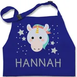 Kinderschürze Schürze Kinder Jungen Mädchen - Einhörner - Einhorn Bild und Dein Name - 7-14 Jahre - Royalblau - personalisierte kinderbackschürzen einhörnern kindergarten kochschürze - 7-13 Jahre