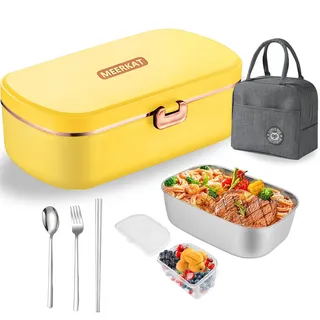 Elektrische lunchbox,Thermobehälter für essen,Thermo lunchbox,Mit hochwertiger Isoliertasche und Edelstahlbesteck, geeignet für Büro, Schule, Autofahren usw (Gelb)